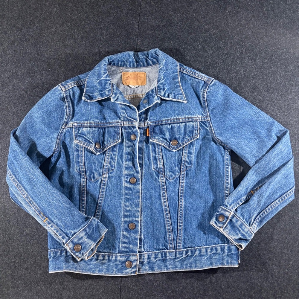 Vintage Levi's Denim Jacket Womens Small Blue Orange Tab 80s Workwear Trucker